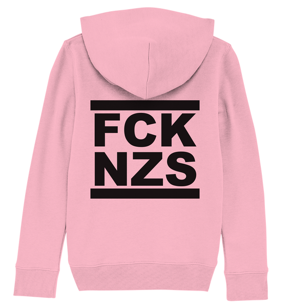 N.O.S.W. BLOCK Gegen Rechts Hoodie "FCK NZS" beidseitig bedruckter Kids Organic Kapuzenpullover cotton pink