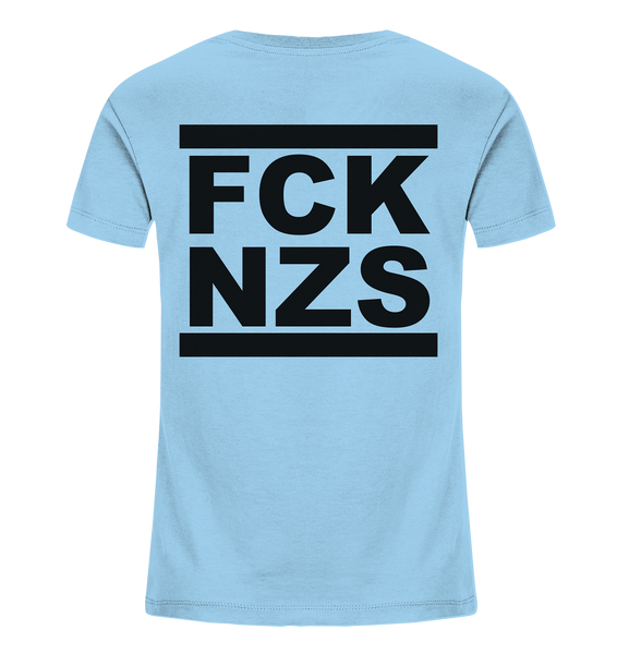 N.O.S.W. BLOCK Gegen Rechts Shirt "FCK NZS" beidseitig bedrucktes Kids Organic T-Shirt himmelblau