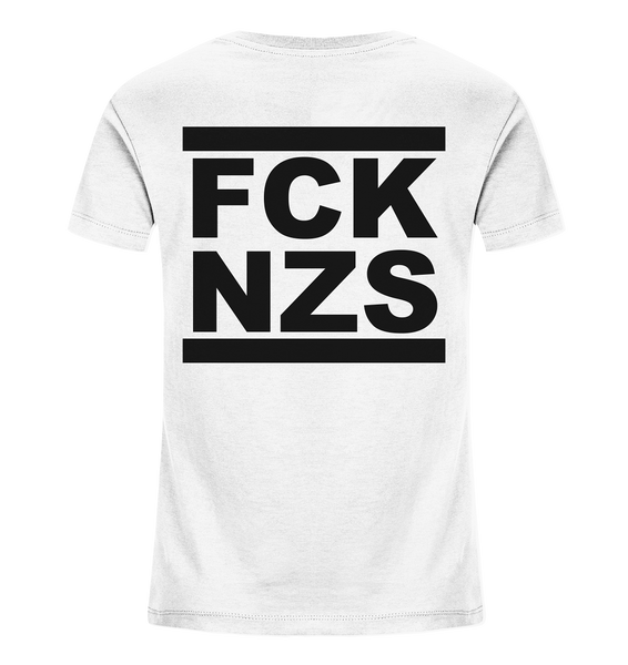 N.O.S.W. BLOCK Gegen Rechts Shirt "FCK NZS" beidseitig bedrucktes Kids Organic T-Shirt weiss