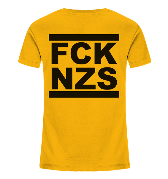 N.O.S.W. BLOCK Gegen Rechts Shirt "FCK NZS" beidseitig bedrucktes Kids Organic T-Shirt gelb