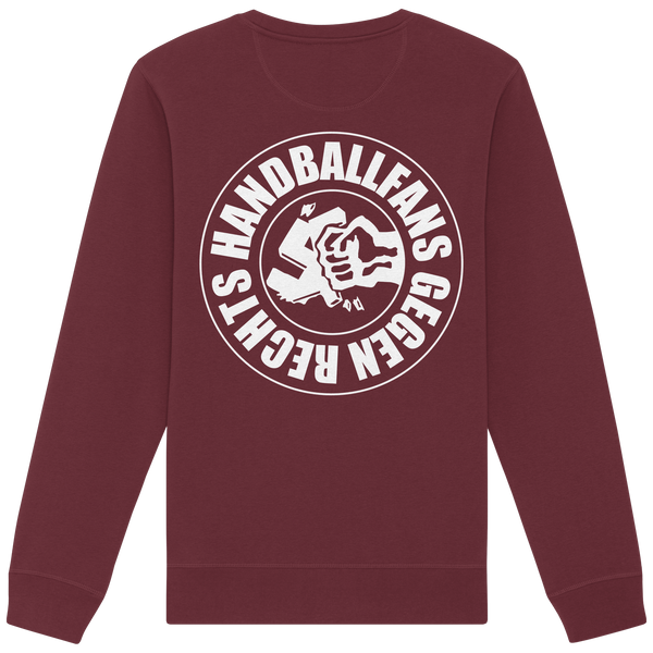 N.O.S.W. BLOCK Gegen Rechts Sweater "HANDBALLFANS GEGEN RECHTS" beidseitig bedruckter Männer Organic Basic Sweatshirt burgundy back