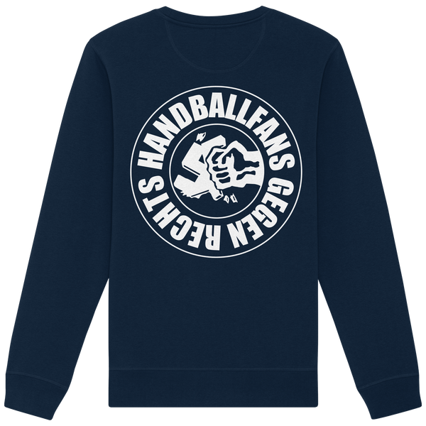 N.O.S.W. BLOCK Gegen Rechts Sweater "HANDBALLFANS GEGEN RECHTS" beidseitig bedruckter Männer Organic Basic Sweatshirt french navy back