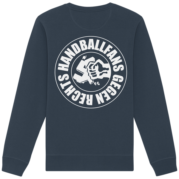 N.O.S.W. BLOCK Gegen Rechts Sweater "HANDBALLFANS GEGEN RECHTS" beidseitig bedruckter Männer Organic Basic Sweatshirt india ink grey back