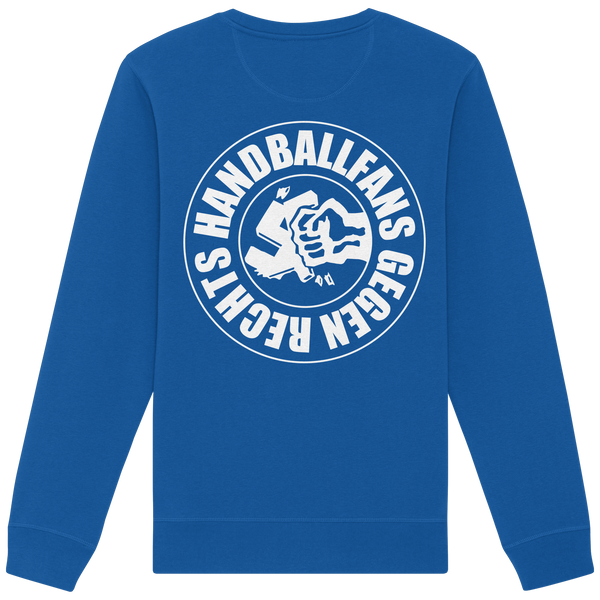 N.O.S.W. BLOCK Gegen Rechts Sweater "HANDBALLFANS GEGEN RECHTS" beidseitig bedruckter Männer Organic Basic Sweatshirt royal blue back
