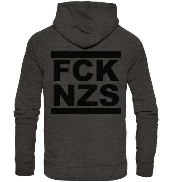 N.O.S.W. BLOCK Gegen Rechts Hoodie "FCK NZS" beidseitig bedruckter Männer Organic Basic Hoodie dark heather grau