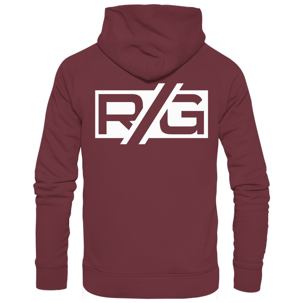 RIOT//GROUNDS Hoodie "R//G kurve.kultur.kaos." beidseitig bedruckter Organic Kapuzenpullover burgundy