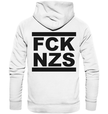 N.O.S.W. BLOCK Gegen Rechts Hoodie "FCK NZS" beidseitig bedruckter Männer Organic Basic Hoodie weiss