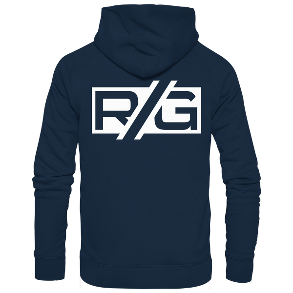 RIOT//GROUNDS Hoodie "R//G kurve.kultur.kaos." beidseitig bedruckter Organic Kapuzenpullover french navy