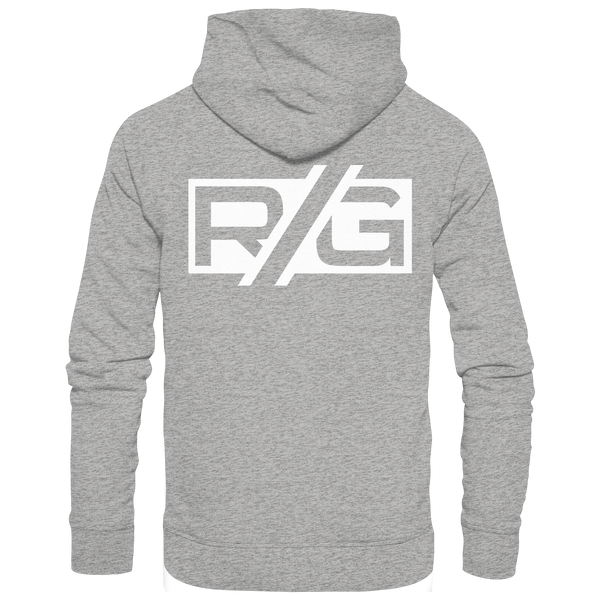 RIOT//GROUNDS Hoodie "R//G kurve.kultur.kaos." beidseitig bedruckter Organic Kapuzenpullover heather grey