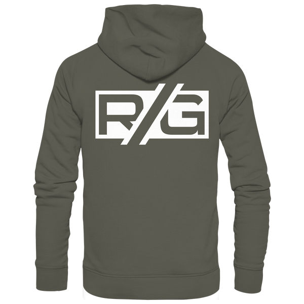 RIOT//GROUNDS Hoodie "R//G kurve.kultur.kaos." beidseitig bedruckter Organic Kapuzenpullover khaki