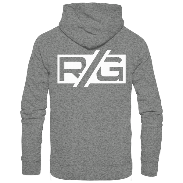 RIOT//GROUNDS Hoodie "R//G kurve.kultur.kaos." beidseitig bedruckter Organic Kapuzenpullover mid heather grey