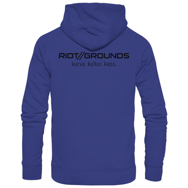 RIOT//GROUNDS Fanblock Hoodie „R//G kultur.kurve.kaos.“ – worker blue
