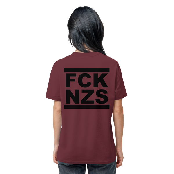 N.O.S.W. BLOCK Gegen Rechts Shirt "FCK NZS" beidseitig bedrucktes Männer Organic T-Shirt burgundy