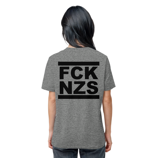 N.O.S.W. BLOCK Gegen Rechts Shirt "FCK NZS" beidseitig bedrucktes Männer Organic T-Shirt mid heather grey
