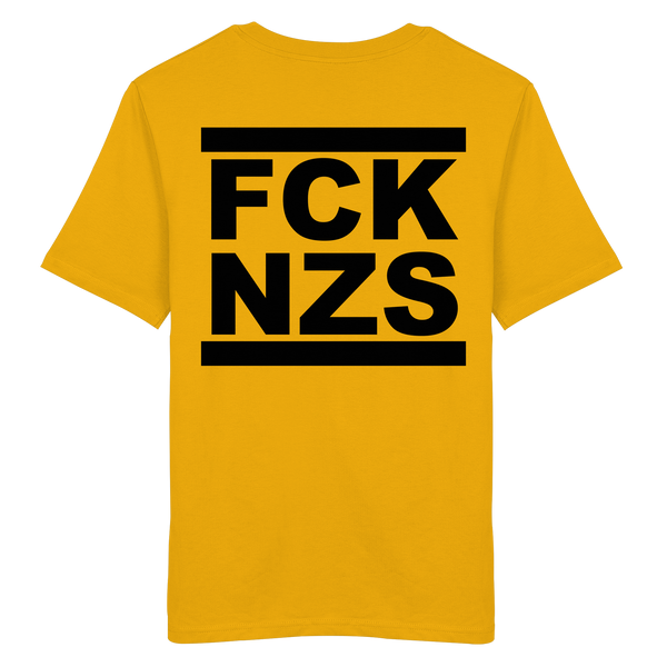 N.O.S.W. BLOCK Gegen Rechts Shirt "FCK NZS" beidseitig bedrucktes Männer Organic T-Shirt spectra yellow