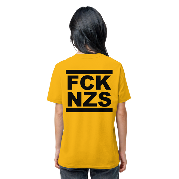 N.O.S.W. BLOCK Gegen Rechts Shirt "FCK NZS" beidseitig bedrucktes Männer Organic T-Shirt spectra yellow