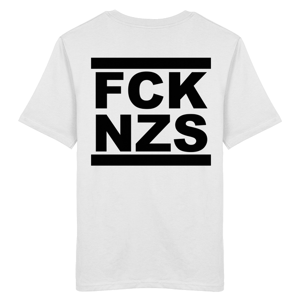 N.O.S.W. BLOCK Gegen Rechts Shirt "FCK NZS" beidseitig bedrucktes Männer Organic T-Shirt white