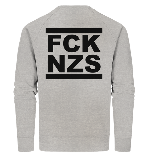 N.O.S.W. BLOCK Gegen Rechts Sweater "FCK NZS" beidseitig bedrucktes Männer Organic Sweatshirt heather grau