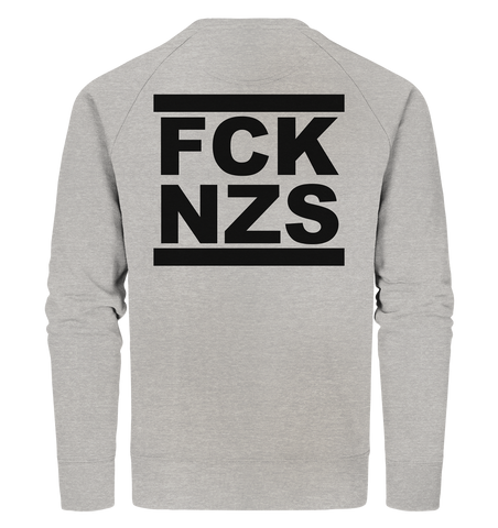 N.O.S.W. BLOCK Gegen Rechts Sweater "FCK NZS" beidseitig bedrucktes Männer Organic Sweatshirt heather grau