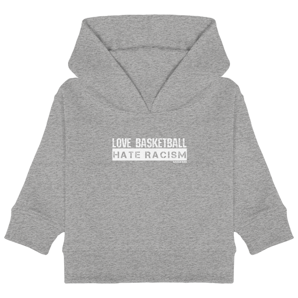N.O.S.W. BLOCK Gegen Rechts Hoodie "LOVE BASKETBALL HATE RACISM" Organic Baby Kapuzenpullover heather grey