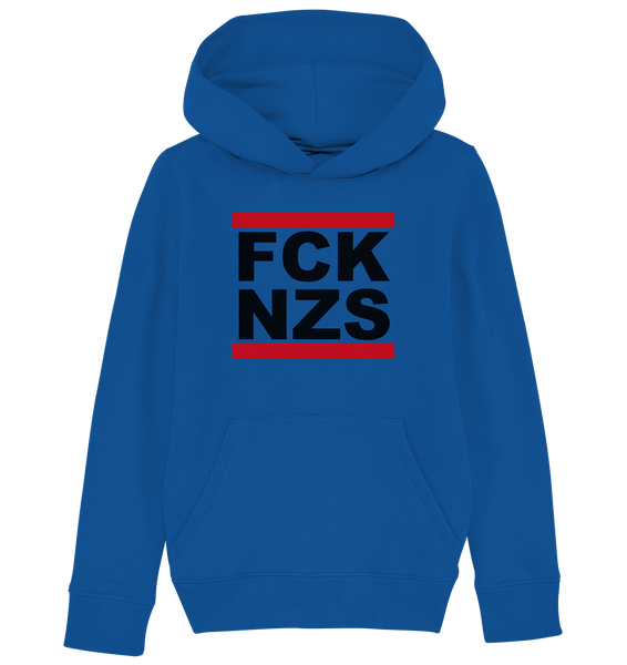 N.O.S.W. BLOCK Gegen Rechts Hoodie "FCK NZS" Kids Unisex Organic Kapuzenpullover blau