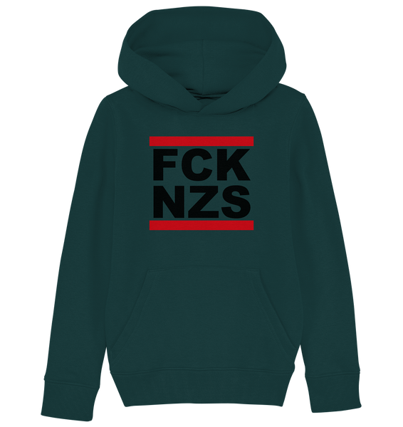 N.O.S.W. BLOCK Gegen Rechts Hoodie "FCK NZS" Kids Unisex Organic Kapuzenpullover glazed green