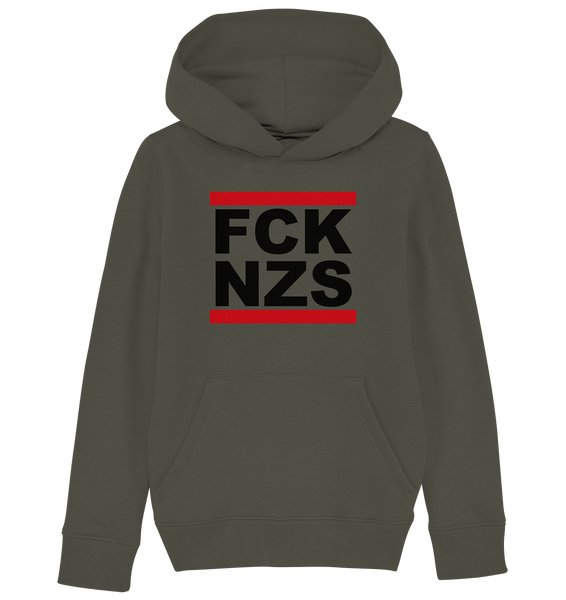 N.O.S.W. BLOCK Gegen Rechts Hoodie "FCK NZS" Kids Unisex Organic Kapuzenpullover khaki