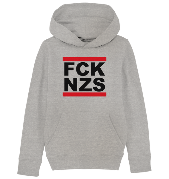 N.O.S.W. BLOCK Gegen Rechts Hoodie "FCK NZS" Kids Unisex Organic Kapuzenpullover heather grey