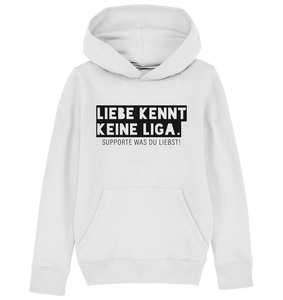 N.O.S.W. BLOCK Fanblock Hoodie "LIEBE KENNT KEINE LIGA." Kids UNISEX Organic Kapuzenpullover weiss