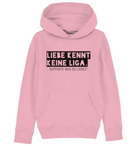 N.O.S.W. BLOCK Fanblock Hoodie "LIEBE KENNT KEINE LIGA." Kids UNISEX Organic Kapuzenpullover cotton pink