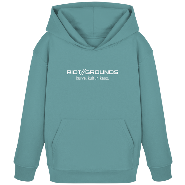 RIOT//GROUNDS Fanblock Hoodie "RIOT//GROUNDS kurve. kulture. kaos." Kids Organic Hoodie teal monstera