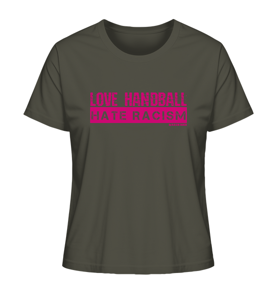 N.O.S.W. BLOCK Gegen Rechts Shirt "LOVE HANDBALL HATE RACISM" Girls Organic T-Shirt khaki