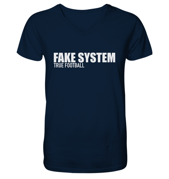 BLOCK.FC Hoodie "FAKE SYSTEM TRUE FOOTBALL" Männer Organic Fashion Kapuzenpullover (85% Bio-Baumwolle, 15% recyceltes Polyester) - Mens Organic V-Neck Shirt