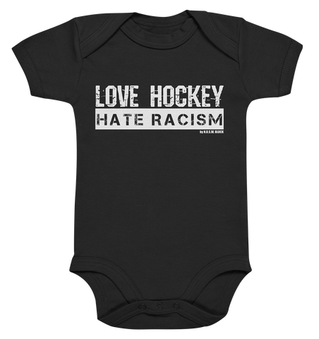 N.O.S.W. BLOCK Gegen Rechts Body "LOVE HOCKEY HATE RACISM" Organic Baby Bodysuite black