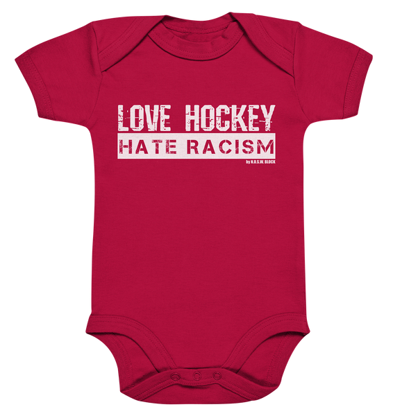 N.O.S.W. BLOCK Gegen Rechts Body "LOVE HOCKEY HATE RACISM" Organic Baby Bodysuite red