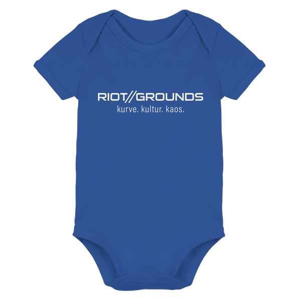 RIOT//GROUNDS Fanblock Body "RIOT//GROUNDS kurve. kulture. kaos." Organic Baby Bodysuite cobalt blue organic