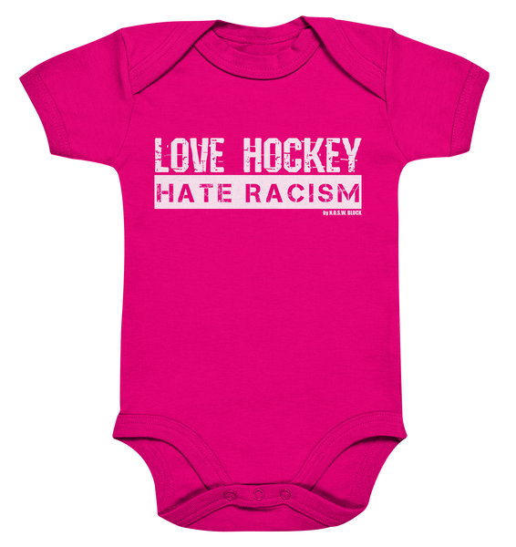 N.O.S.W. BLOCK Gegen Rechts Body "LOVE HOCKEY HATE RACISM" Organic Baby Bodysuite fuchsia organic