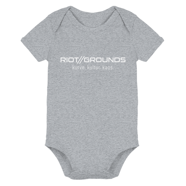 RIOT//GROUNDS Fanblock Body "RIOT//GROUNDS kurve. kulture. kaos." Organic Baby Bodysuite heather gre