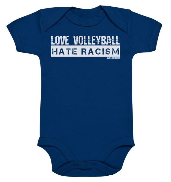 N.O.S.W. BLOCK Gegen Rechts Body "LOVE VOLLEYBALL HATE RACISM" Organic Baby Bodysuite nautical navy