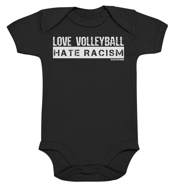 N.O.S.W. BLOCK Gegen Rechts Body "LOVE VOLLEYBALL HATE RACISM" Organic Baby Bodysuite black