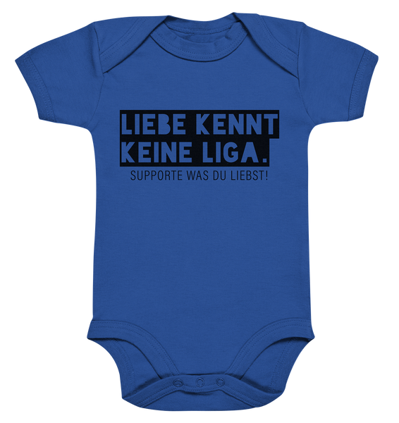 N.O.S.W. BLOCK Fanblock Body "LIEBE KENNT KEINE LIGA." Organic Baby Bodysuite cobalt blue organic