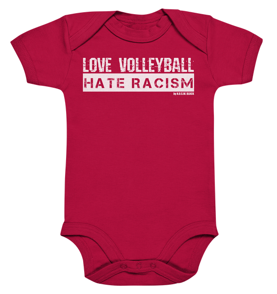 N.O.S.W. BLOCK Gegen Rechts Body "LOVE VOLLEYBALL HATE RACISM" Organic Baby Bodysuite red