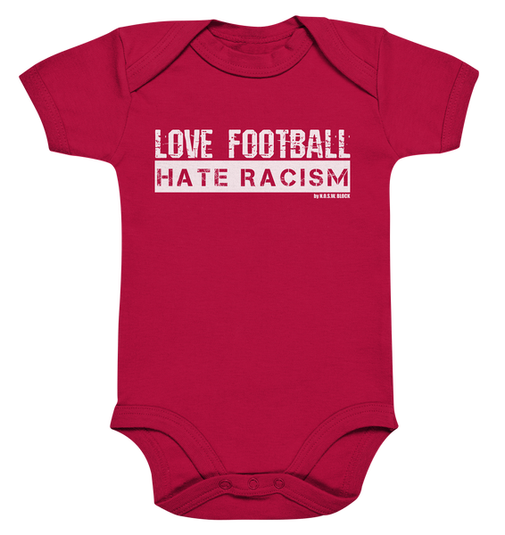 N.O.S.W. BLOCK Gegen Rechts Body "LOVE FOOTBALL HATE RACISM" Organic Baby Bodysuite red