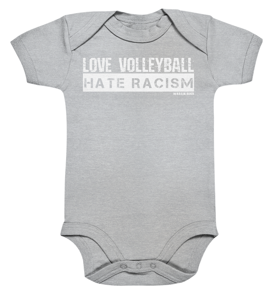 N.O.S.W. BLOCK Gegen Rechts Body "LOVE VOLLEYBALL HATE RACISM" Organic Baby Bodysuite heather grey