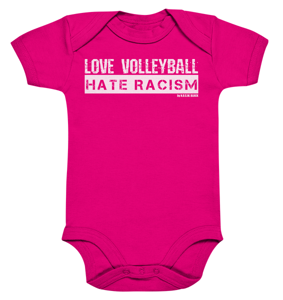 N.O.S.W. BLOCK Gegen Rechts Body "LOVE VOLLEYBALL HATE RACISM" Organic Baby Bodysuite fuchsia organic