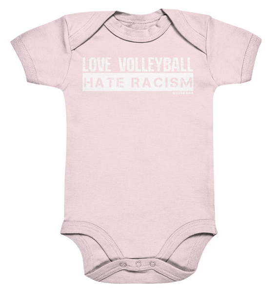 N.O.S.W. BLOCK Gegen Rechts Body "LOVE VOLLEYBALL HATE RACISM" Organic Baby Bodysuite powder pink