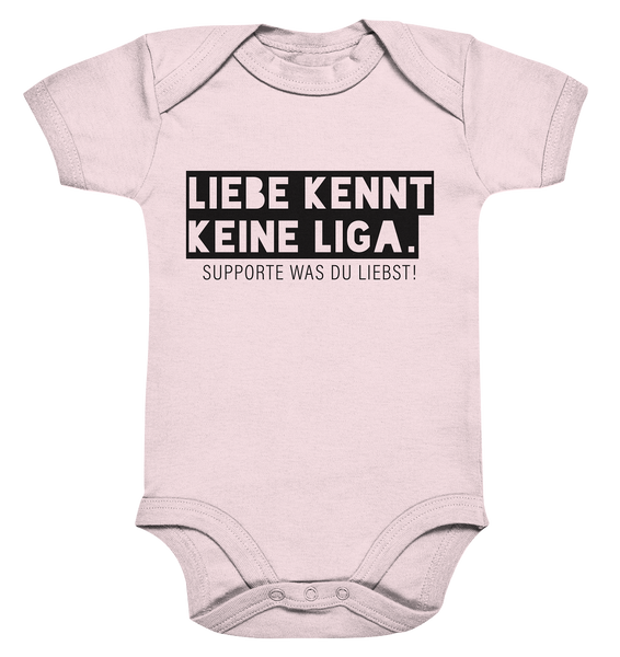 N.O.S.W. BLOCK Fanblock Body "LIEBE KENNT KEINE LIGA." Organic Baby Bodysuite powder pink