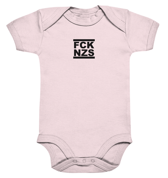 N.O.S.W. BLOCK Gegen Rechts Hoodie "FCK NZS" beidseitig bedruckter Organic Baby Bodysuite powder pink