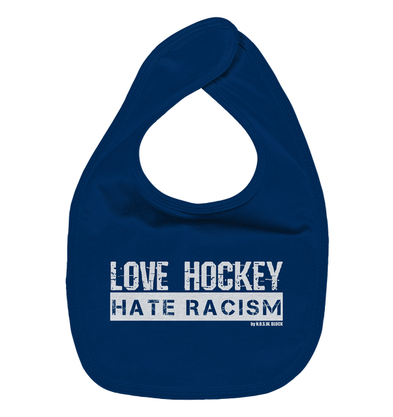 N.O.S.W. BLOCK Lätzchen "LOVE HOCKEY HATE RACISM" Organic Baby-Lätzchen nautical navy