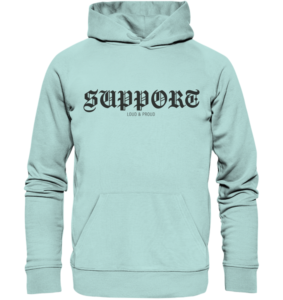 RIOT//GROUNDS Fanblock Hoodie „SUPPORT LOUD & PROUD“ – caribbean blue